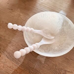 Nashi Ivory Salad  Bowl with Serving Fork and Spoon. NWT